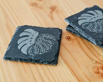 Hawaiian Tribal Variegated Monstera Slate Coasters | SET OF 4