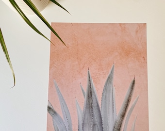 11x14 Agave Desert Print Wydruk fotograficzny na tle koralowo-różowym