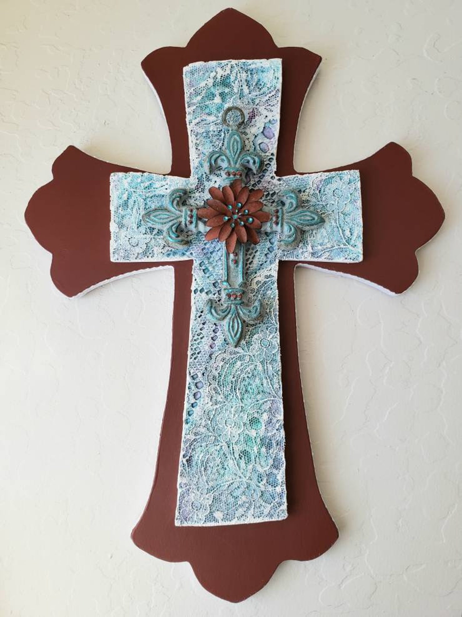 Wall Cross, Large Cross, Red Cross, Cross Wall Hanging, Gift for Mom
