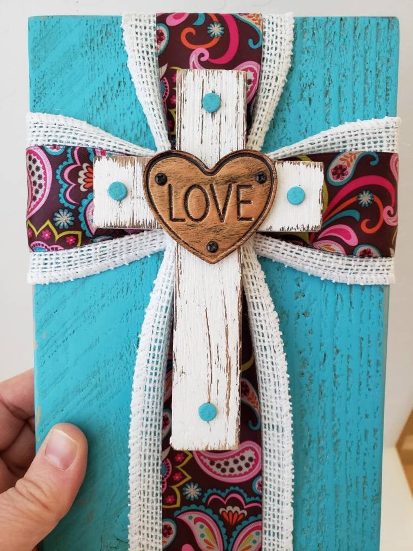 Wall Cross, Cross Wall Hanging, Burlap Cross, Ribbon Cross, Boho Cross