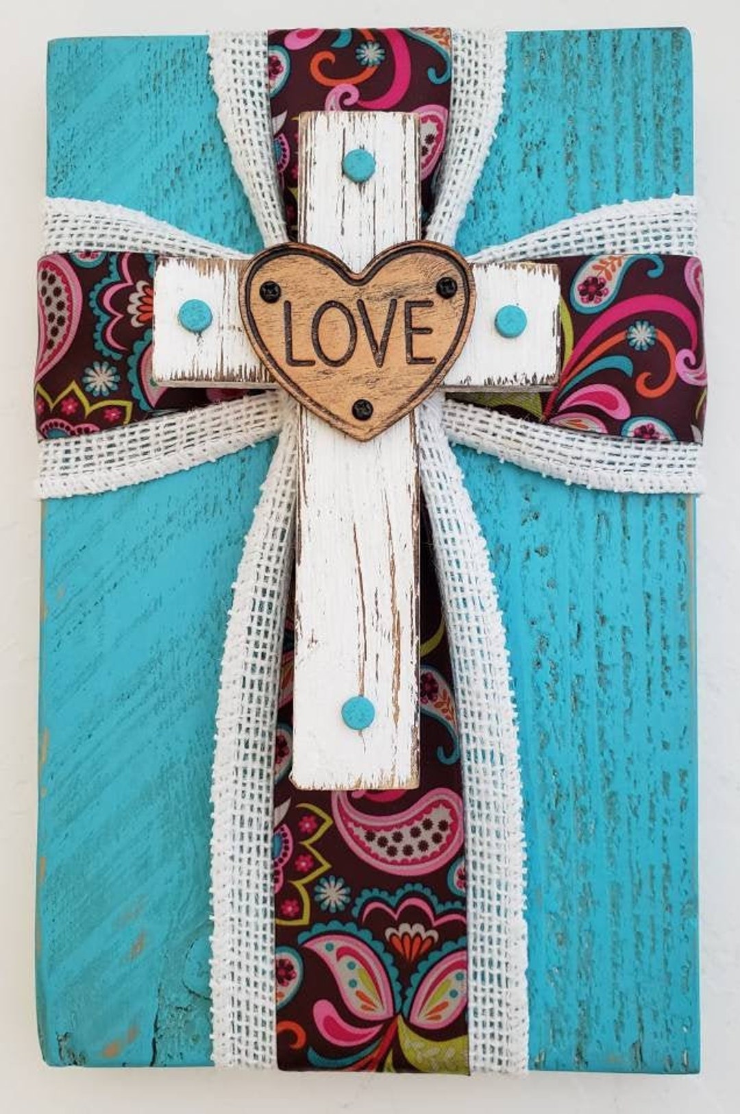Wall Cross, Cross Wall Hanging, Burlap Cross, Ribbon Cross, Boho Cross