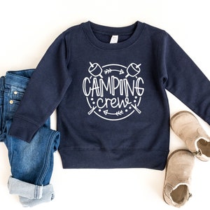 Camping crew, girl shirt, boy sweatshirt, toddler sweater, kids graphic shirt, toddler shirts, sweater for kids, youth sweatshirts, camp tee Navy blue