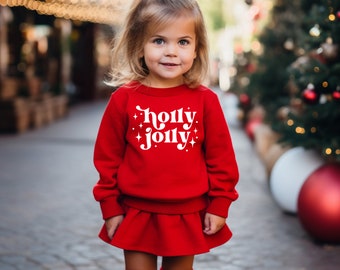 Holly Jolly Pullover, Kleinkind Weihnachten Sweatshirt, Retro-Weihnachts-Shirt, Kleinkind Sweatshirt, Mädchen Weihnachten Outfit, Jungen Weihnachten Pullover