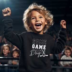 Hockey game day sweatshirt, hockey sweatshirt, toddler hockey sweater, youth hockey shirt, gift for hockey lover, hockey gift, kids hockey image 1