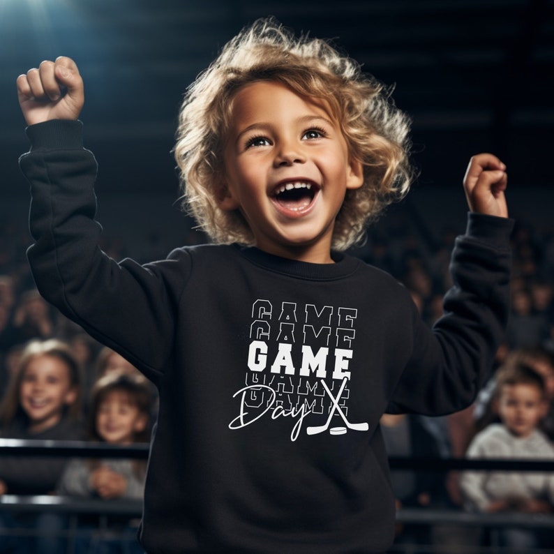 Hockey game day sweatshirt, hockey sweatshirt, toddler hockey sweater, youth hockey shirt, gift for hockey lover, hockey gift, kids hockey image 1