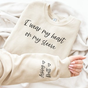 I wear my heart on my sleeve, mom sweatshirt with kids names, custom mom gift, mama sweatshirt, gift for new mom, personalized mom sweater