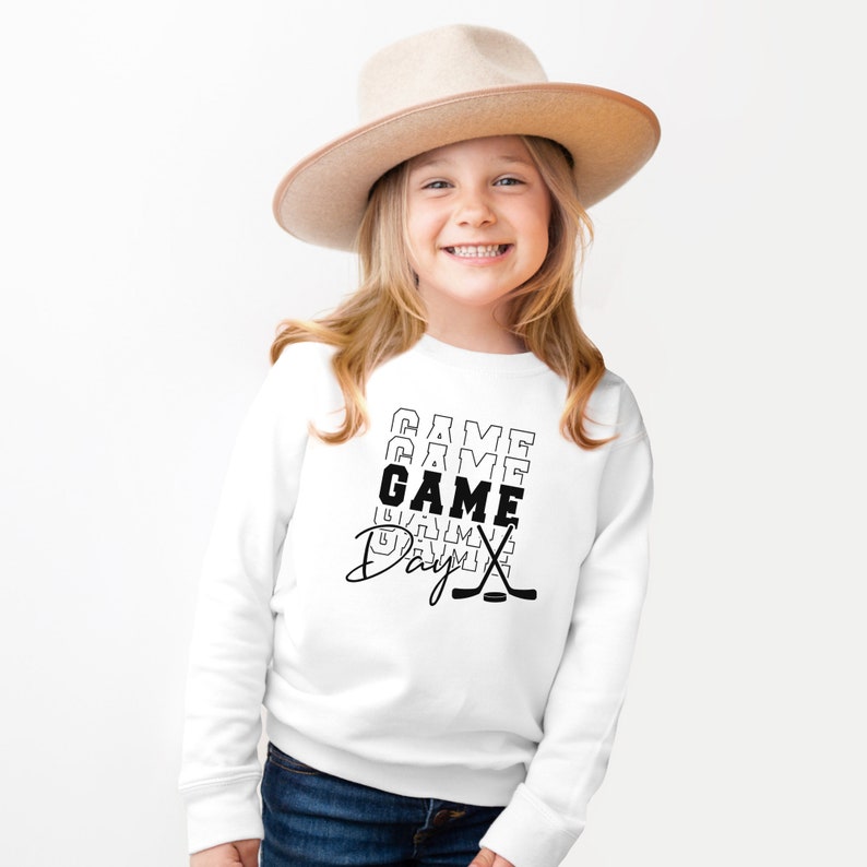 Hockey game day sweatshirt, hockey sweatshirt, toddler hockey sweater, youth hockey shirt, gift for hockey lover, hockey gift, kids hockey image 2