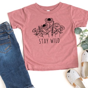 Stay wild, Kids flower shirt, wildflower shirt, wild child toddler tshirt, wildflower tee, toddler girl tshirt, toddler gift, boho tshirt