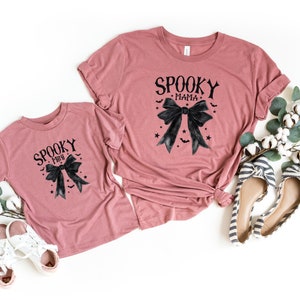 Mini-magliette spettrali per mamme spettrali, abbigliamento da civetta, maglietta per mamme di Halloween, mamma e mini, abbinamento di Halloween, magliette per mamma e me, maglietta spettrale