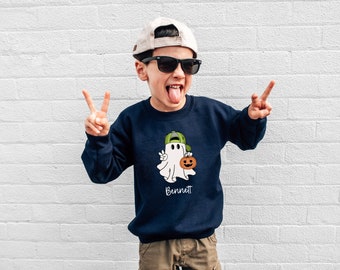 Barnens personliga retro spök-Halloweentröja | personlig halloweentröja med namn