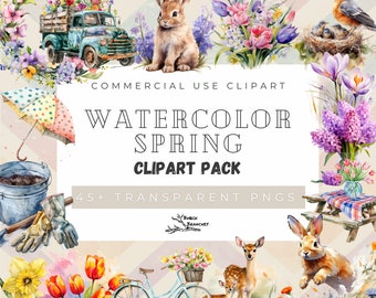 Watercolor Spring Clipart bundle, Spring Animal graphics, Tulips, Spring Flowers, Gardening, Commercial use, creative project, pastel spring