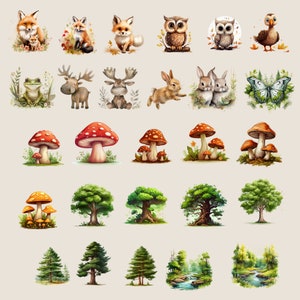 Adorable Woodland Animal Watercolor Clipart Bundle, Woodland Animal Digital Clipart, Nursery Clipart, Forest Friends, Fox Bear Raccoon Wolf image 2