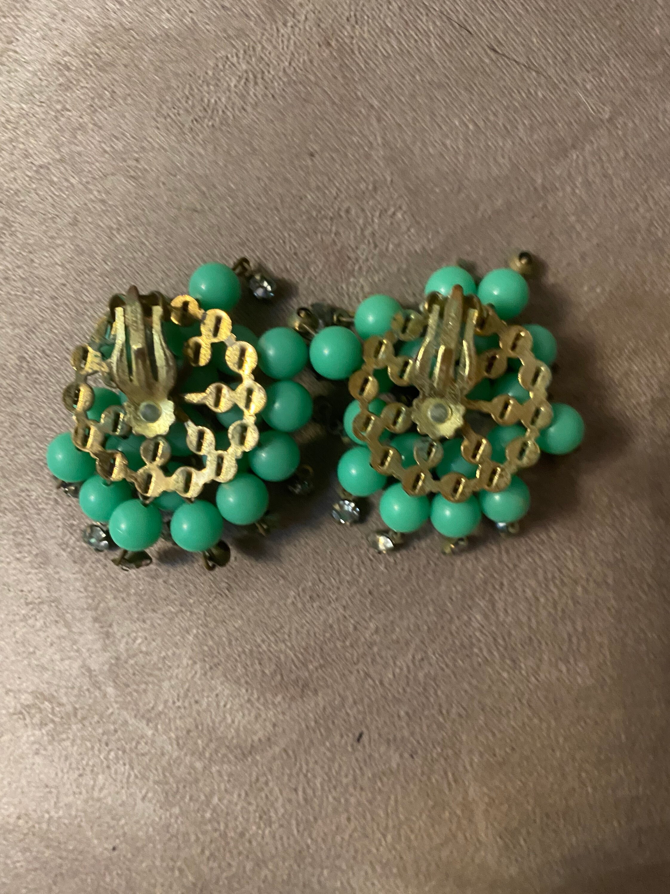 Green dangly clip on earrings Etsy