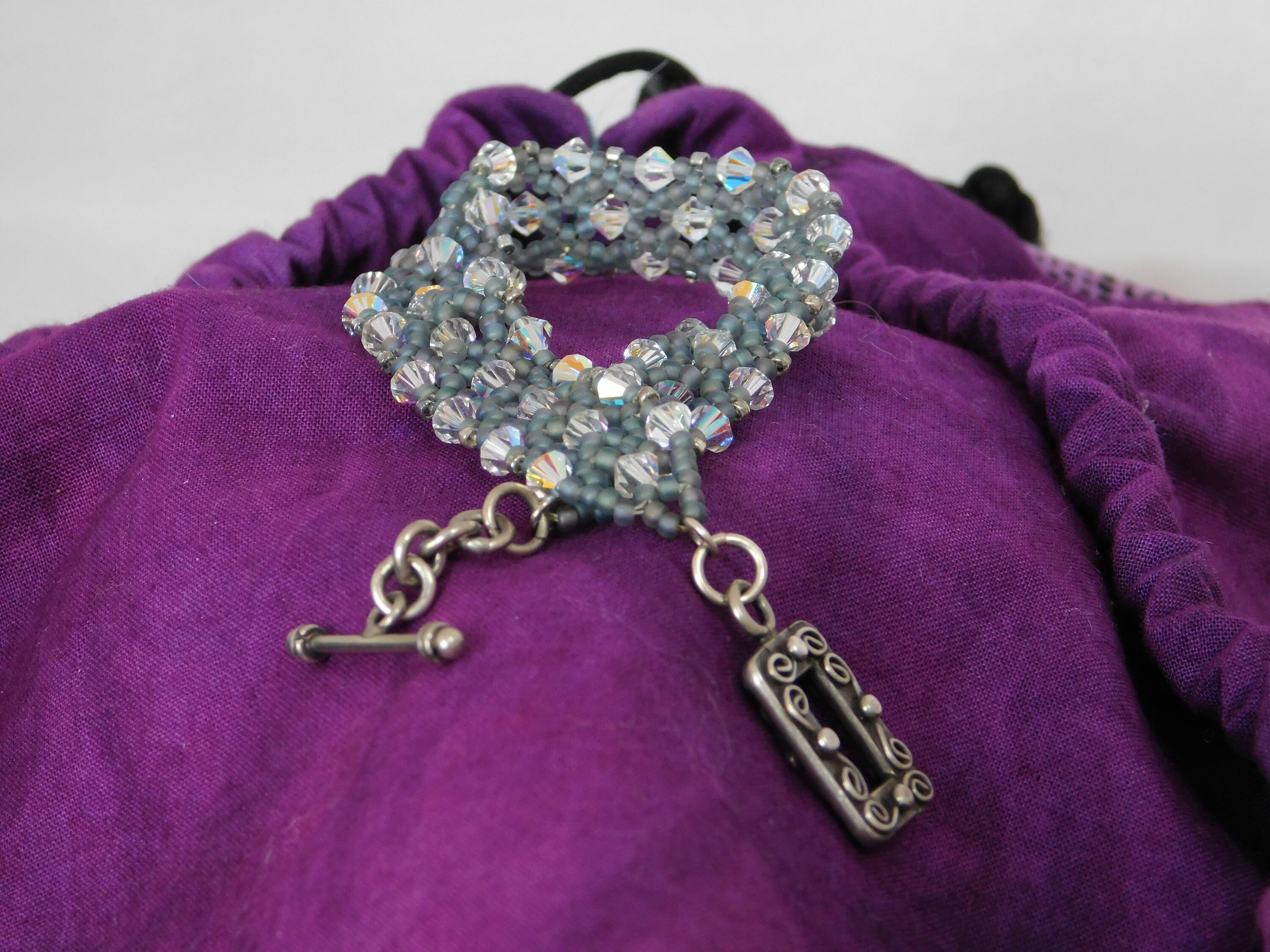 nezca7mm オーロラブレスレット Stitched Clear Aurora Borealis Crystals Bracelet Netted by