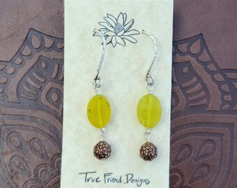 Peridot and Copper are Created with 14 mm Oval Peridot Beads Wire Wrapped with Handmade Flower Copper Beads on SS Ear Wires