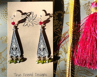 Oh Christmas Tree are Created with High Quality Red and Green Crystals, Pewter SP Chandelier Hanging on SS French Ear Wires