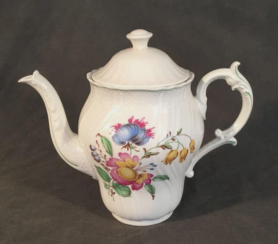 ヴィンテージ リチャードジノリ 白磁ティーポット N-7 手描き花