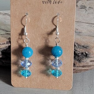 Sterling Silver Wire Apatite, Glass & Swarovski Crystal Earrings