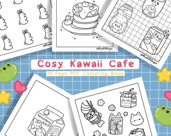 Kawaii Japanese Food Coloring Book, Cafe Animals (PDF Printable)