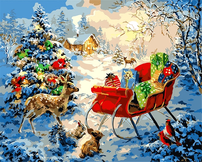 Christmas Paint By Number Kitdiy Paint By Number Kitwithout Etsy