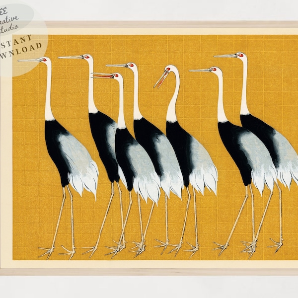 Japanese Cranes Print, Vintage Red Crown Crane Art, Ogata Korin Japanese Exhibition Poster Print, Asian Art, Oriental Art, Cranes Printable