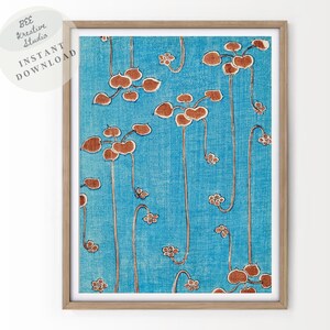 Vintage Exhibition Poster | Blue Japanese Woodblock Art Vine Illustration by Watanabe Seitei | Vintage Oriental Print | Japanese Artwork