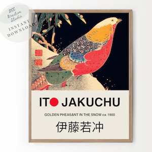 Golden Pheasant in the Snow Vintage Japanese Wall Art | Japanese Style Art Print Illustration by Ito Jakuchu | Fine Art Poster
