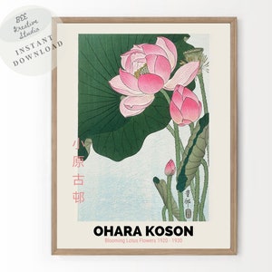 Ohara Koson Blooming Lotus Flowers Vintage Japanese Wall Art | Japanese Exhibition Poster | Japanese Style Art Print | Botanical Prints