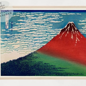 Japanisches Wandkunst Ausstellungsplakat | Red Fuji Fine Wind Clear Morning von Katsushika Hokusai | Vintage orientalischer Druck | Japanischer Kunstdruck