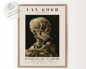 Van Gogh Skull with Cigarette Print | Vintage Skeleton Art (Digital Download)