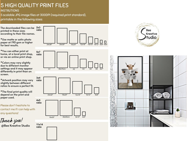May include: A digital download of 5 high-quality printable JPG files of a Highland cow reading a newspaper. The files are available in 11 different sizes, including 2x3, 3x4, 4x5, 5x7, and 11x14 ratios. The image is 300 DPI, which is the standard for printing.