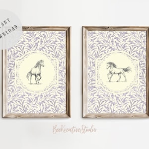 Vintage horse nursery wall art boho horse vintage nursery print pastel floral horse vintage art printable horse kid bedroom nursery decor