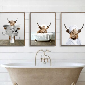 FREE WORLDWIDE SHIPPING! Printed & Shipped farmhouse animal bathroom print cow wall art