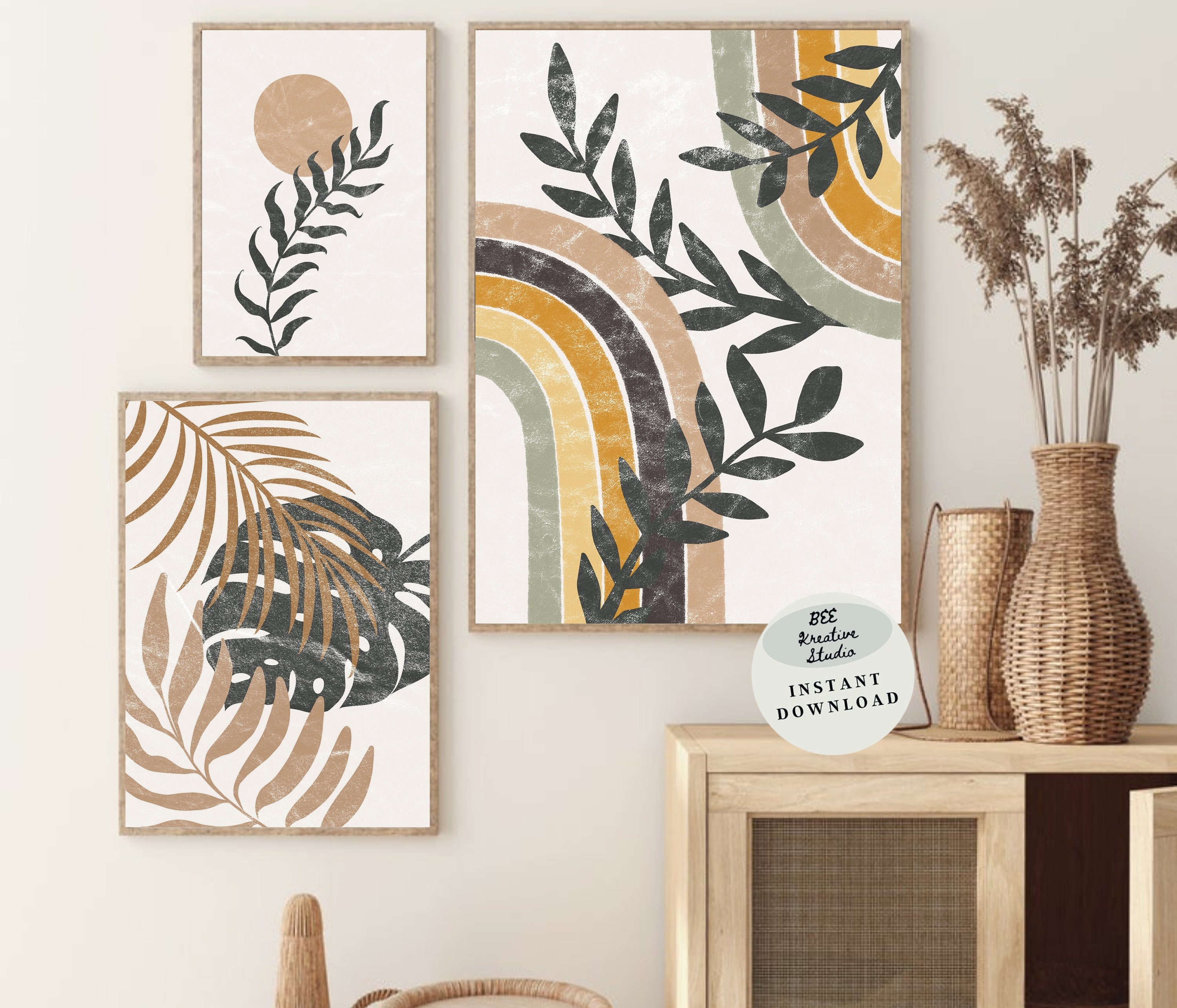 Mid Century Modern Wall Art Boho Print Set of 3 Gallery Wall Etsy