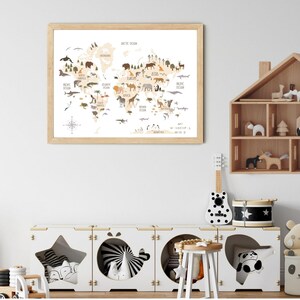 Kids Animals World Map Art Print, Educational Poster, Nursery Map Décor ...