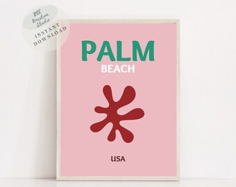 パームビーチ レトロ トラベル ポスター | モダン ビーチ ホーム アート (デジタル ダウンロード)