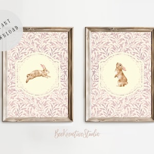 Bunny rabbit nursery wall art vintage bunny rabbit nursery print vintage pastel floral boho rabbit printable girl rabbit nursery decor