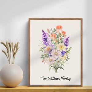 Personalized Birth Month Flower Bouquet Grandma's Garden Print