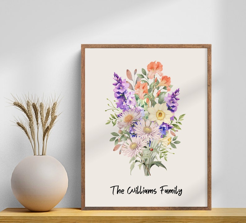 Personalized Birth Month Flower Bouquet Grandma's Garden Print