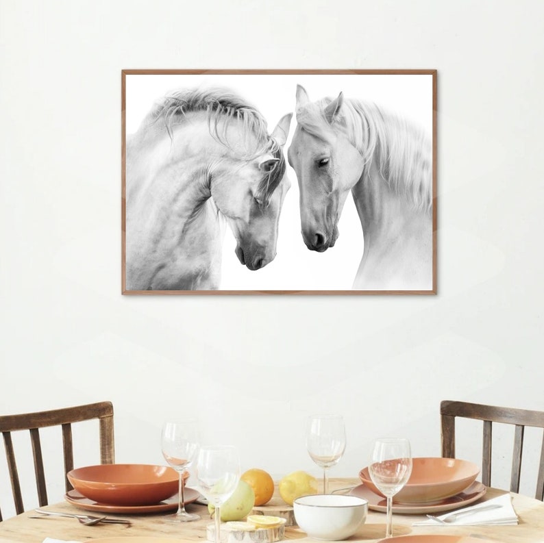 White Horse Print Black and White Horse Wall Art Horses Etsy Australia