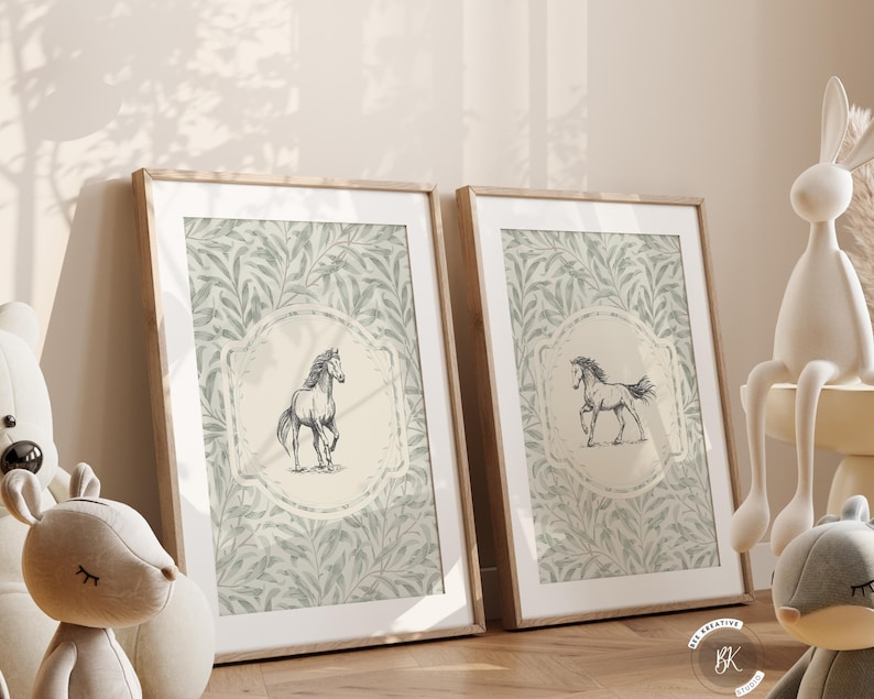 Vintage Horse Nursery Wall Art Boho Horse Vintage Nursery Print Pastel