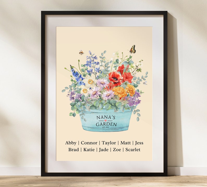 Personalized Birth Month Flower Bouquet Grandma's Garden Print