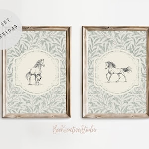 Vintage horse nursery wall art boho horse vintage nursery print pastel floral horse vintage art printable horse kid bedroom nursery decor