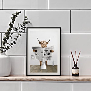 Funny highland cow bathroom art décor