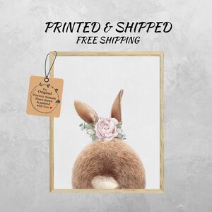 Bunny floral crown wall art nursery bunny rabbit butt tail flower bunny print kid bunny rabbit girl room décor bunny lover child room decor