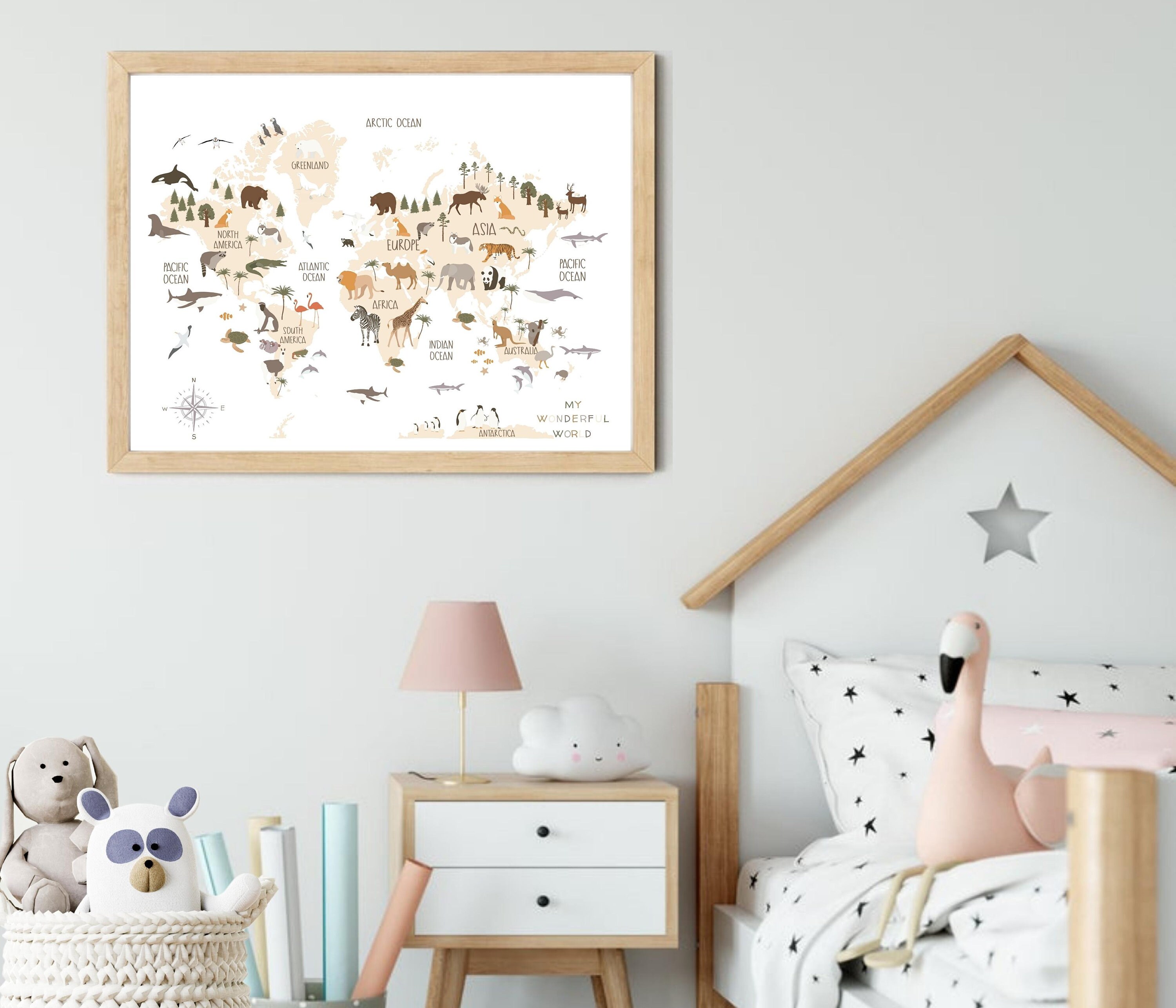 Kids World Map Art Print Kids Educational Poster Nursery Map of the ...