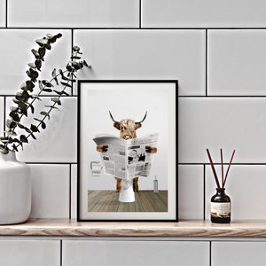 FREE WORLDWIDE SHIPPING! Printed & Shipped cow reading newspaper farmhouse animal bathroom print