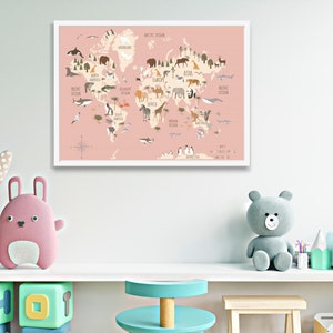 Kids World Map Art Print Kids Educational Poster Nursery Map of the ...