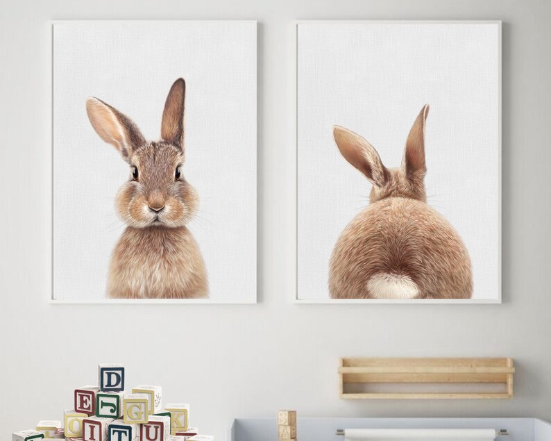 BUNNY WALL ART Rabbit Art Print Set of 2 Nursery Room Etsy