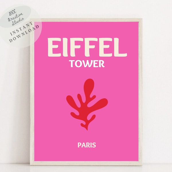 Travel Print | Eiffel Tower Print | Eiffel Tower Wall Art | Colorful Paris Travel Poster | Retro Print | Modern Holiday Wall Decor